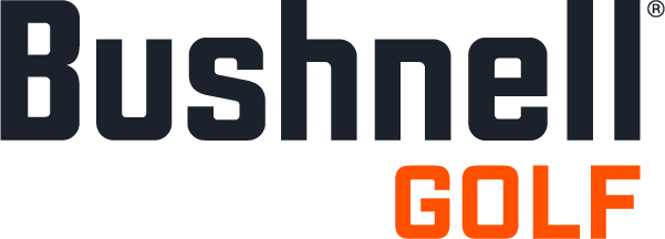 text based logo that says bushnell golf in bold font