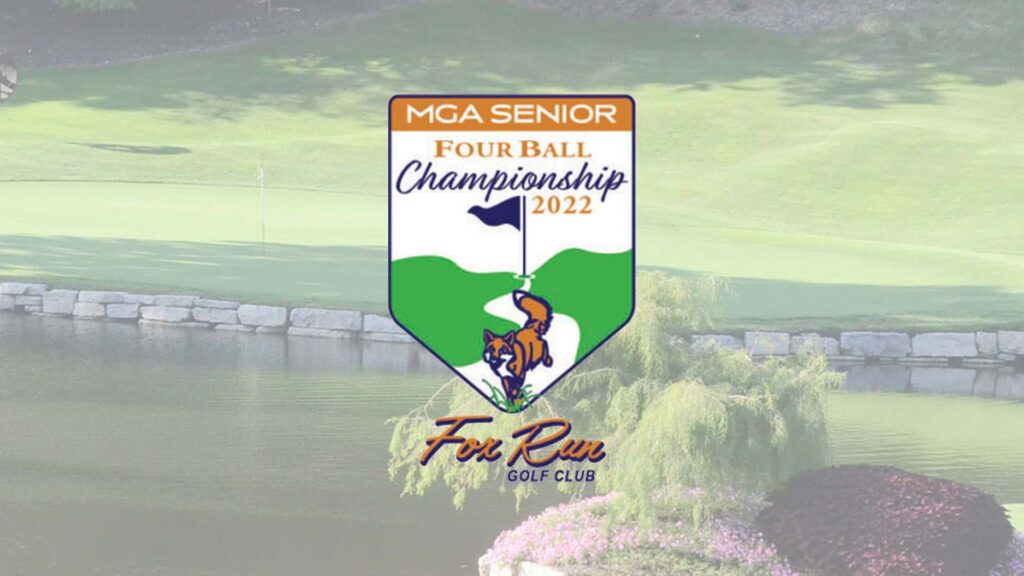senior fourball champinohip logo on a photo of a golf course